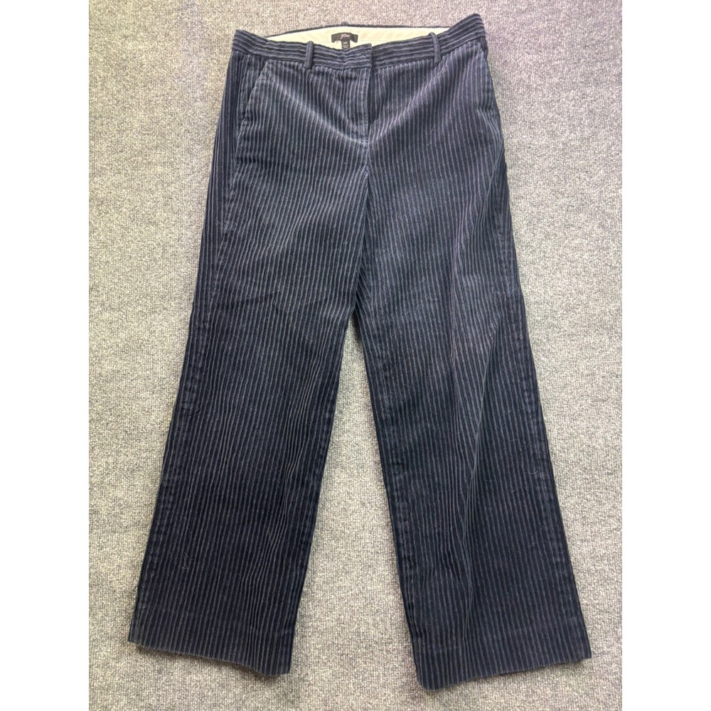 J.Crew Corduroy Pants Women 14T Navy Blue Wide Leg Striped Tall Rise